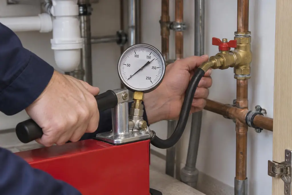 Lekdetectie Twello – druktest op een waterleiding met een manometer