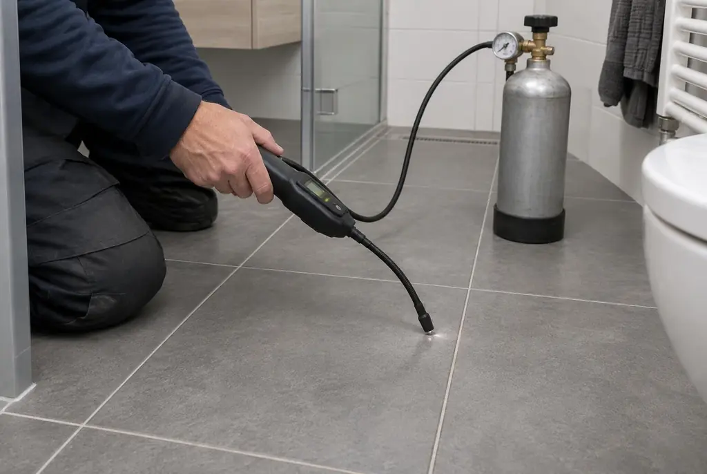 Lekdetectie Twello – technicus spoort met tracergas een lekkage op in de vloer